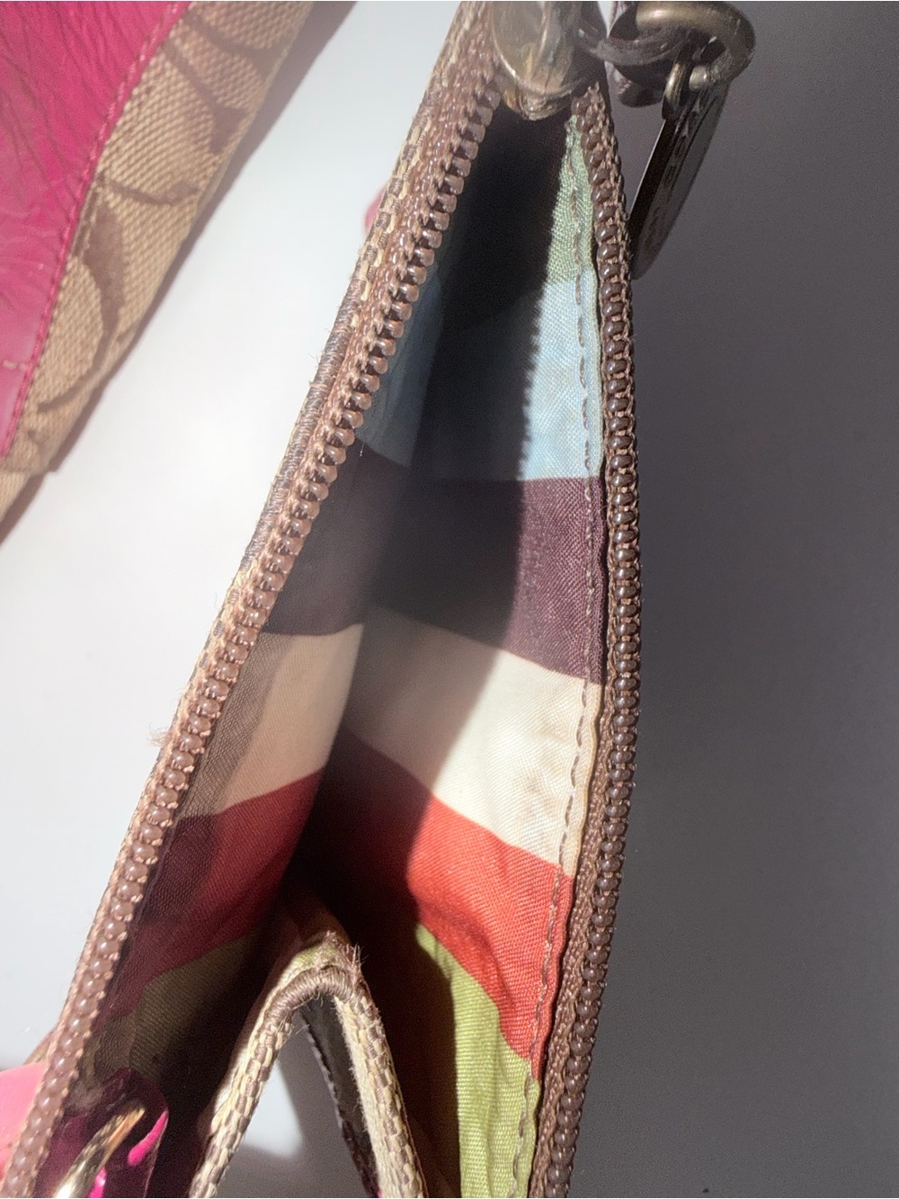 Coach Signature Stripe Pink Mini Shoulder Bag + Matching Keychain Wallet Y2K - Picture 6 of 7